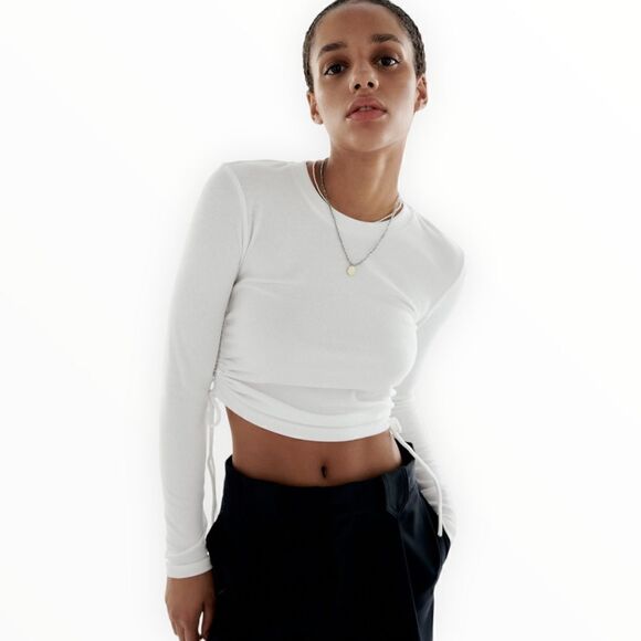 ZARA | White | RUCHED RIBBED TOP - Picture 5 of 9